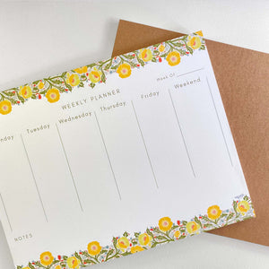 Weekly planner in our Yellow Poppy Flower Design. 11 x8.5 inches and 50 sheets of tear off pages with study cardboard backing