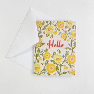 Yellow Poppy Folded Note Cards 10 to a pack, 4.25 x 5.5 opens to 8.5 x 5.5 inches. Envelopes included.