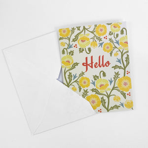 Yellow Poppy Folded Note Cards 10 to a pack, 4.25 x 5.5 opens to 8.5 x 5.5 inches. Envelopes included.