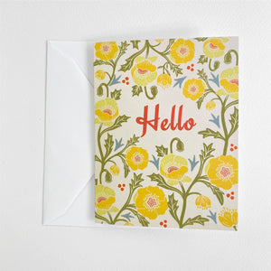Yellow Poppy Folded Note Cards 10 to a pack, 4.25 x 5.5 opens to 8.5 x 5.5 inches. Envelopes included.