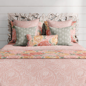 Pretty in Peony Line Art Pink Bedding Collection comes in Twin, Full/Queen, & King/Cal. King Sizes