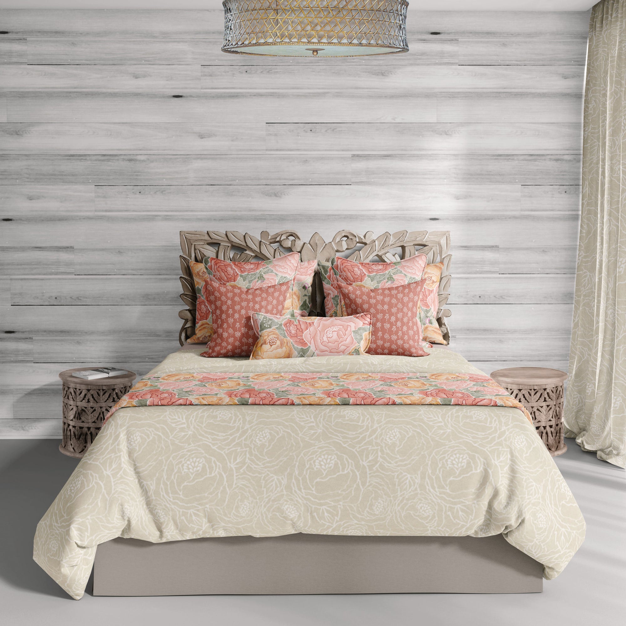 Pretty in Peony Line Art Amber Bedding Collection comes in Twin, Full/Queen, & King/Cal. King Sizes