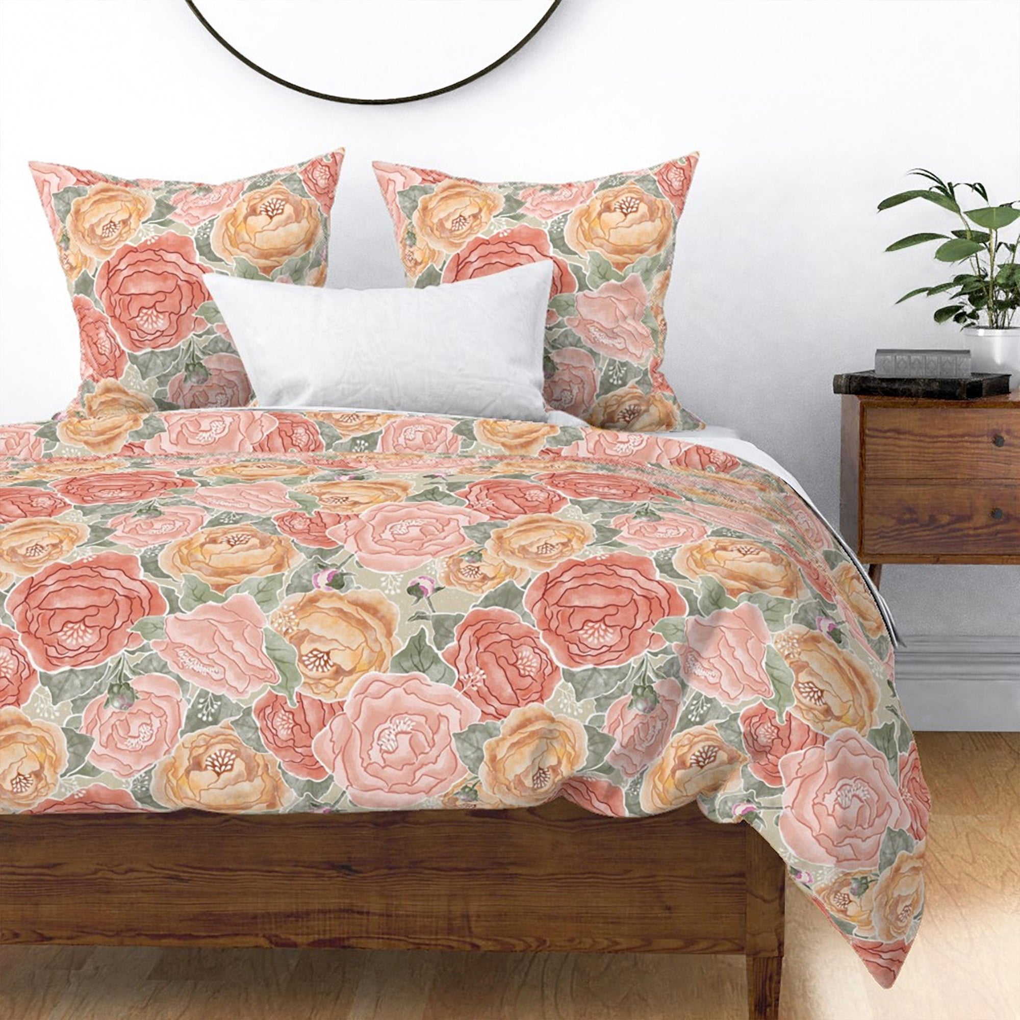 Pretty in Peony Bedding Collection with Amber Background duvet cover and shams