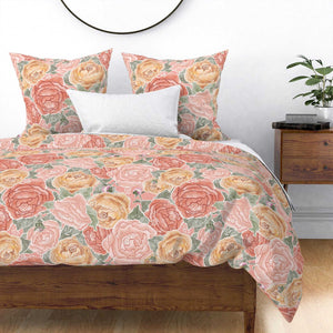 Pretty in Peony Bedding Collection with Pink Background duvet cover and shams