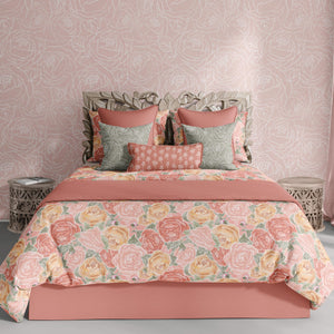 Pretty in Peony Bedding Collection with Pink Background. Comes in Twin, Full/Queen, and King/Cal. King sizes