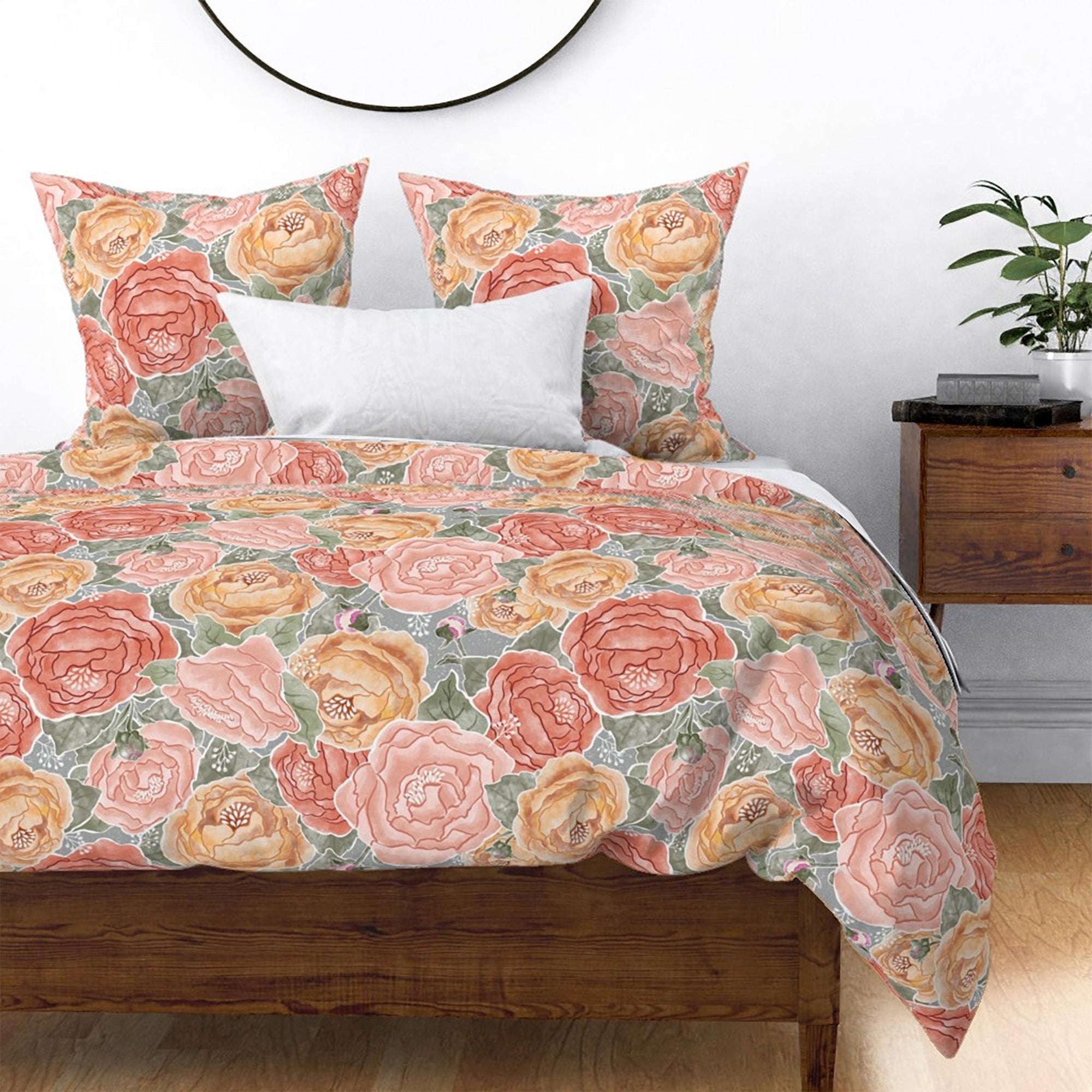 Pretty in Peony Bedding Collection with Gray Background duvet cover and shams