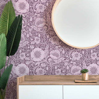Purple Poppy Pattern Peel & Stick or Pre-Pasted Removable Wallpaper.