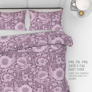 Poppies on purple background 100% Cotton Duvet Cover: King, Cal King, Queen and Full sizes.
