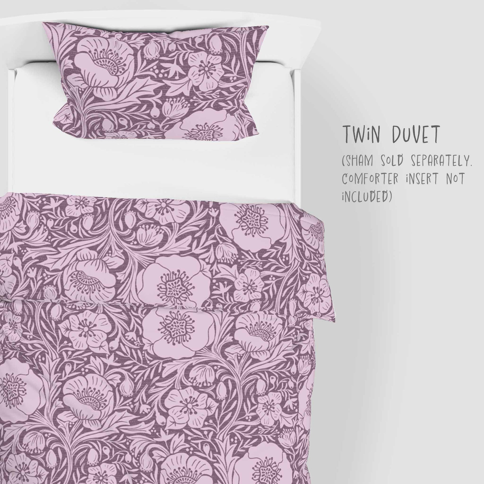 Poppies on purple background 100% Cotton Duvet Cover: Twin and Twin XL sizes.