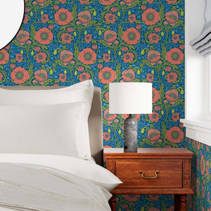 Bedroom with Red Poppy Wallpaper