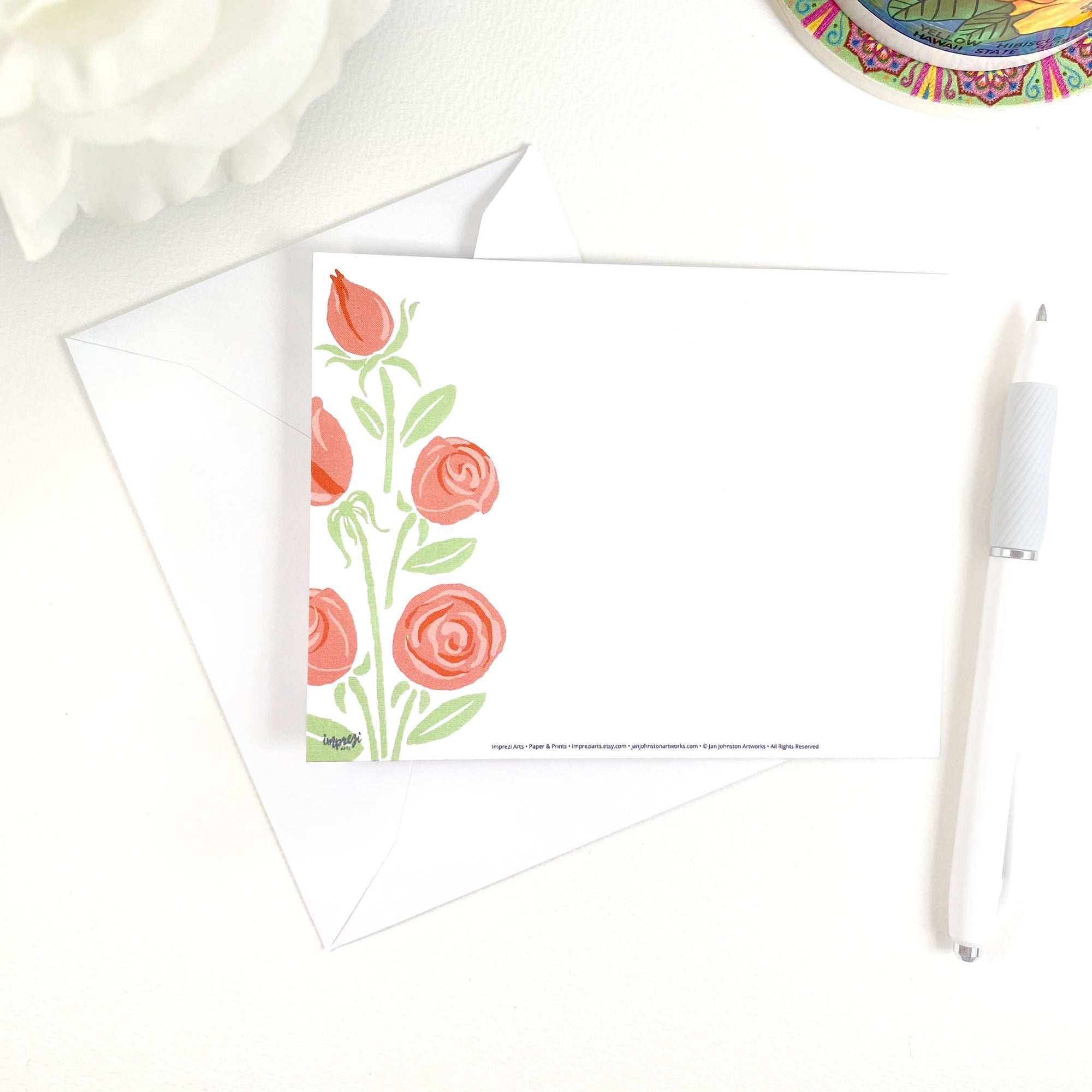 5 Roses Note Note Cards, Red Roses Design Set of 10 Post Cards with Envelopes - Jan ...