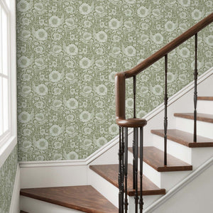 Sage Poppy Wallpaper on stairwell