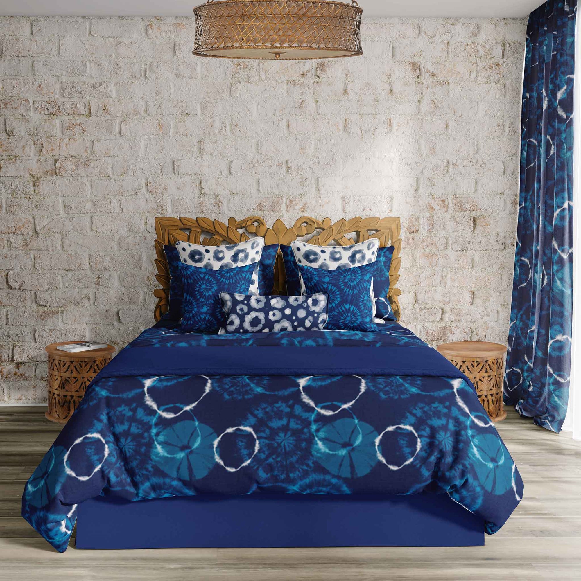 Shibori Indigo Tie Dye Dream bedding collection also available in curtains and wallpaper.
