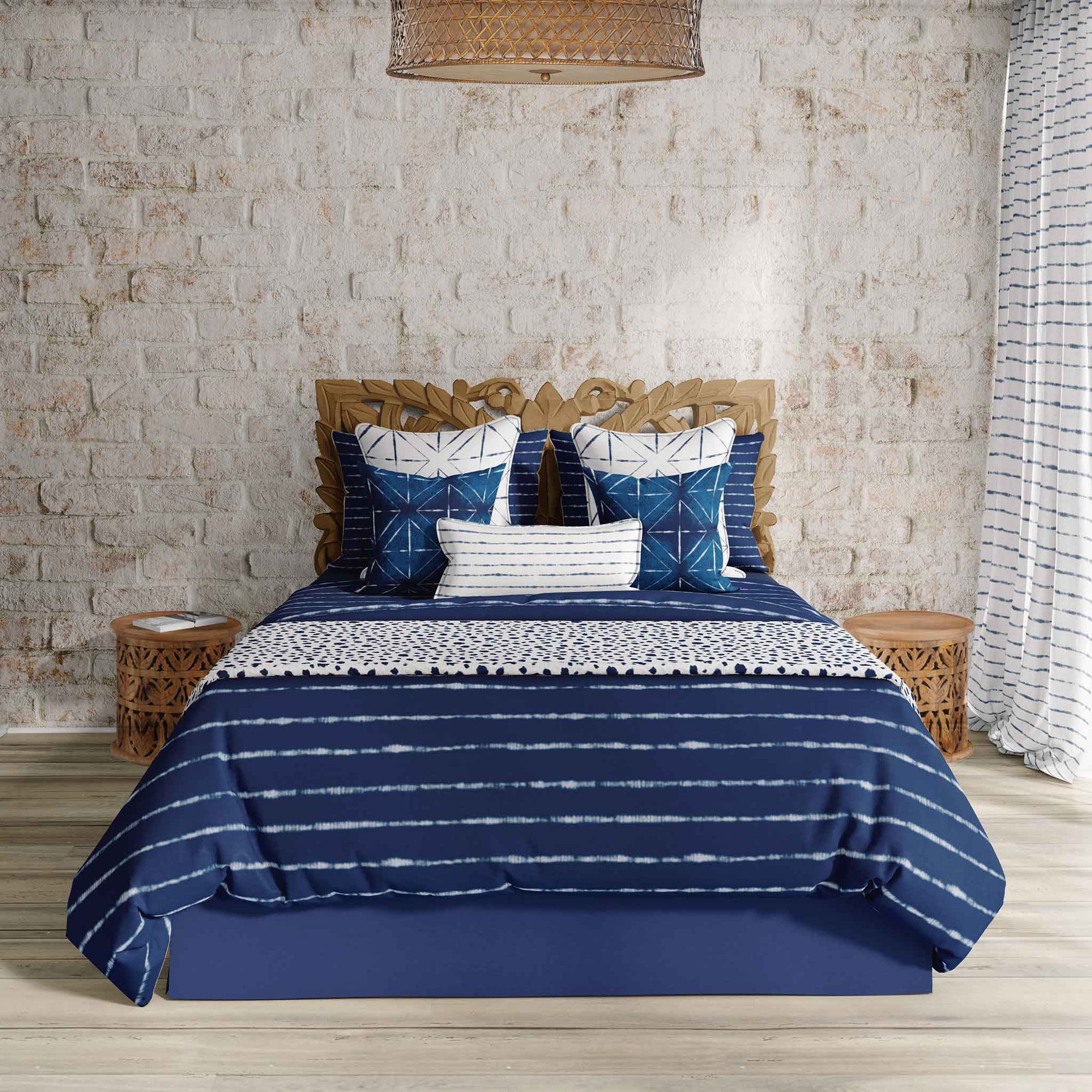 Shibori Indigo Horizons in Blue bedding set. Available in twin, full, queen, king and cal. king.