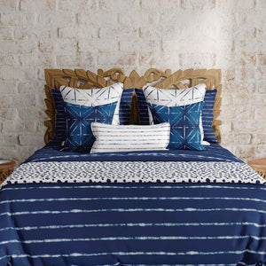 Shibori Indigo Horizons in Blue bedding set. Available in twin, full, queen, king and cal. king.