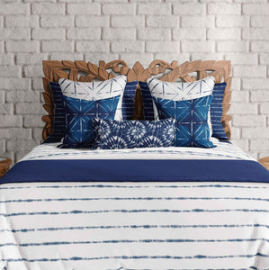 Shibori Indigo Tie Dye White Horizons bedding set. Available in twin, full, queen, king and cal. king sizes.