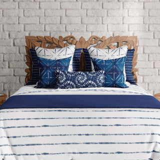 Shibori Indigo Tie Dye White Horizons bedding set. Available in twin, full, queen, king and cal. king sizes.
