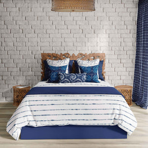 Shibori Indigo Tie Dye White Horizons bedding set. Available in twin, full, queen, king and cal. king sizes.