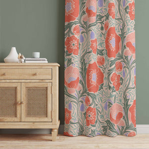 Coral and pink floral design curtain. Add 2 panels to your cart for a complete window treatment.