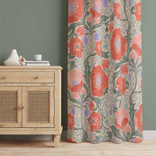 Coral and pink floral design curtain. Add 2 panels to your cart for a complete window treatment.