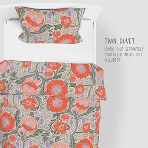 Summer Poppies on peach background 100% Cotton Duvet Cover: Twin and Twin XL sizes.