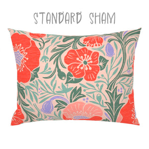 Summer Poppies on peach background Standard Sham and King Sham