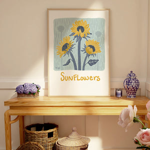 Sunny Sunflowers Giclee Print Framed Example - All art is unframed
