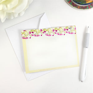 Sweet Pea note cards are 4.25 x 5.5 inches and come in a 10 pack with envelopes
