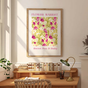 Sweet Pea and Daisy Flower Market Giclee print available in multiple sizes
