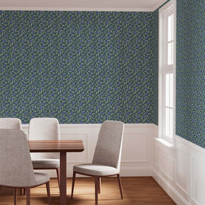 Winding blueberries and leaves on a dark teal background is a great pattern for large areas