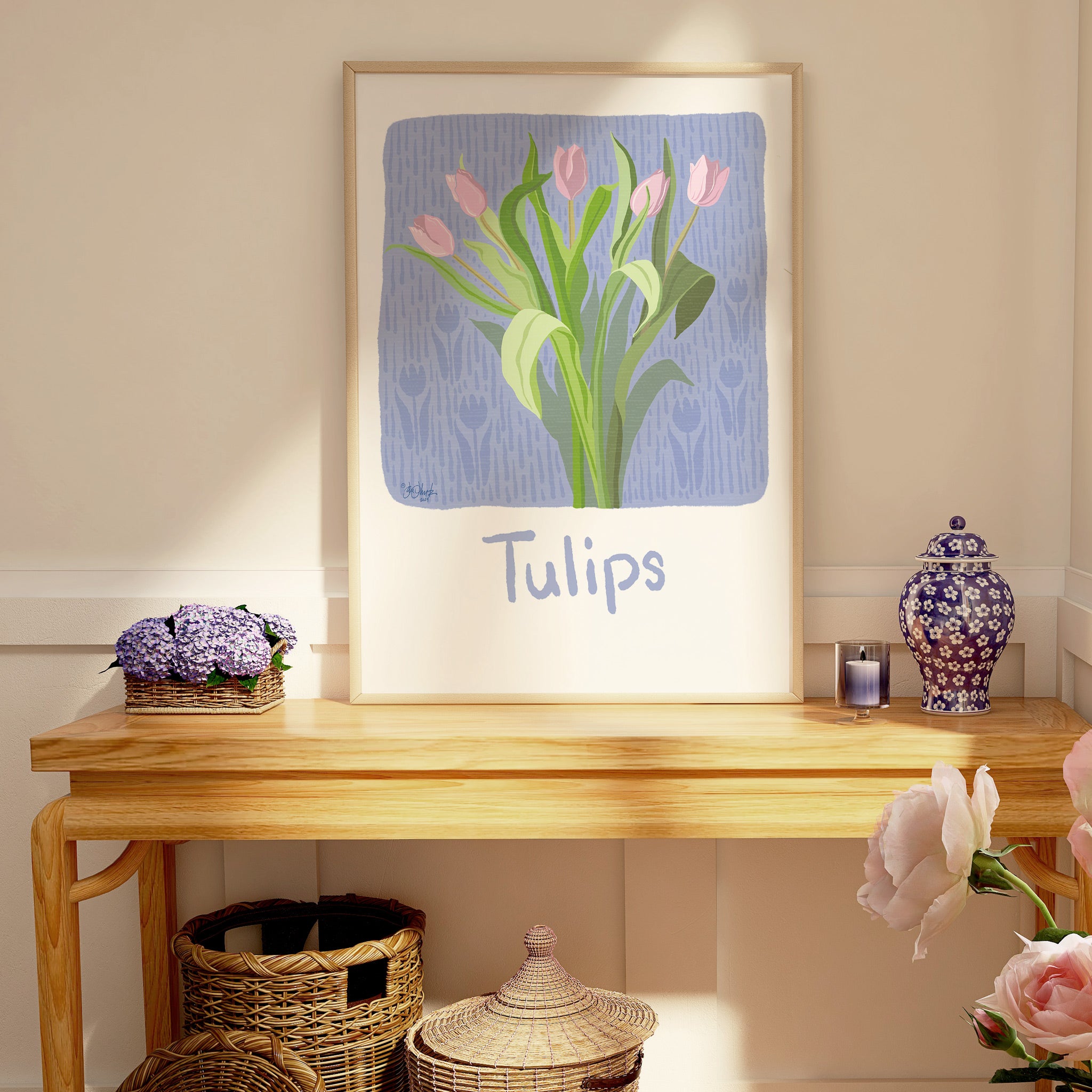 Terrific Tulips Giclee Print Framed Example - All art is unframed