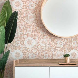 Peach Poppy Pattern Peel & Stick or Pre-Pasted Removable Wallpaper.