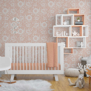 Peach Poppy Pattern Pre-Pasted Removable Wallpaper example in a Child's Nursery