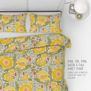 Yellow poppies duvet cover: King, Cal King, Queen and Full sizes.