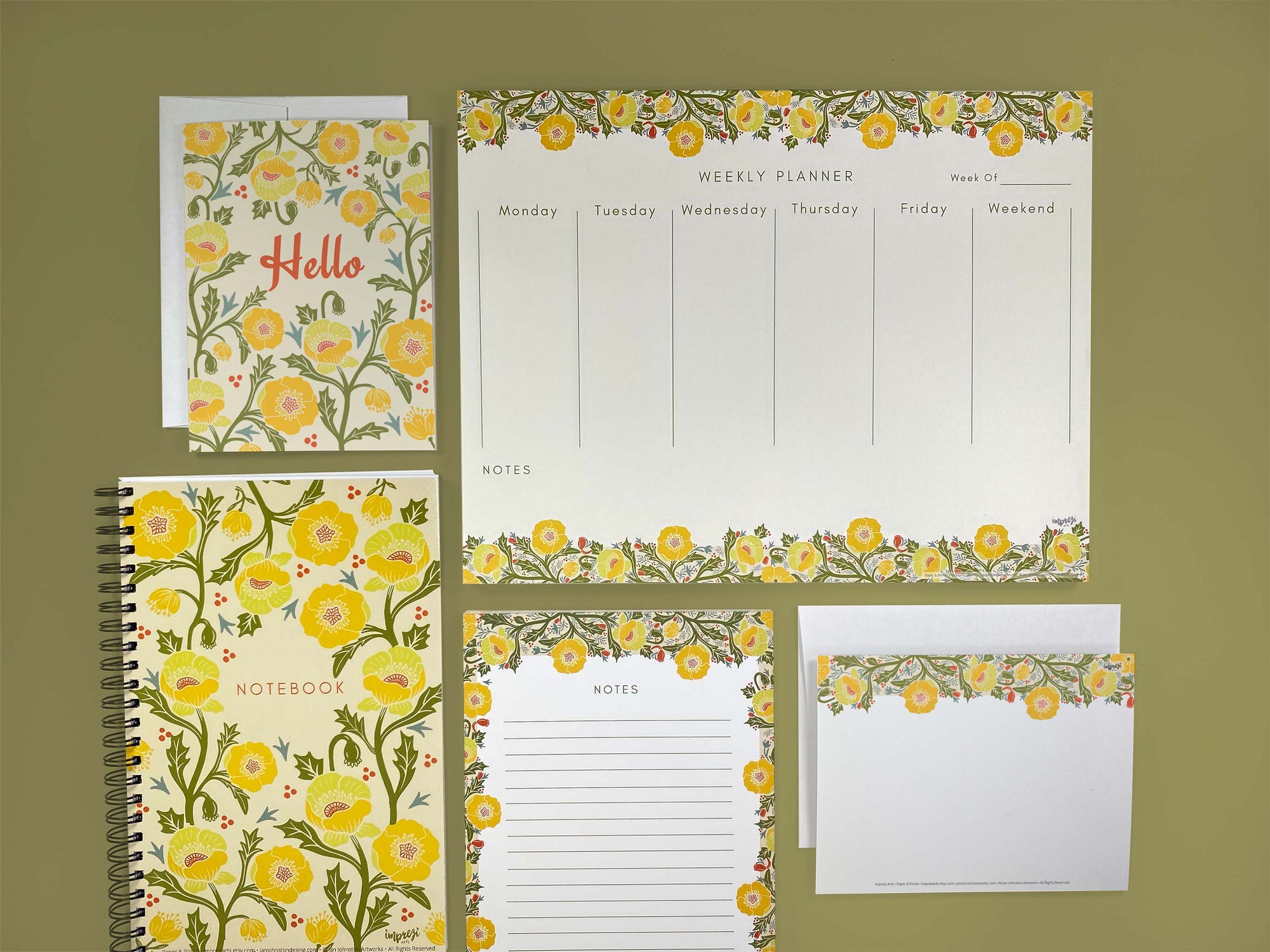 This design matches our other products: Folded and Personalized Note Cards, Notebooks, and Weekly Planers