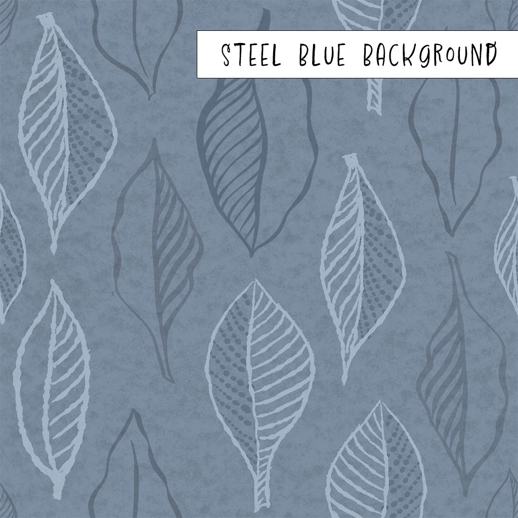 Boho Cabin Leaves in Steel Blue Pattern Wallpaper Detail