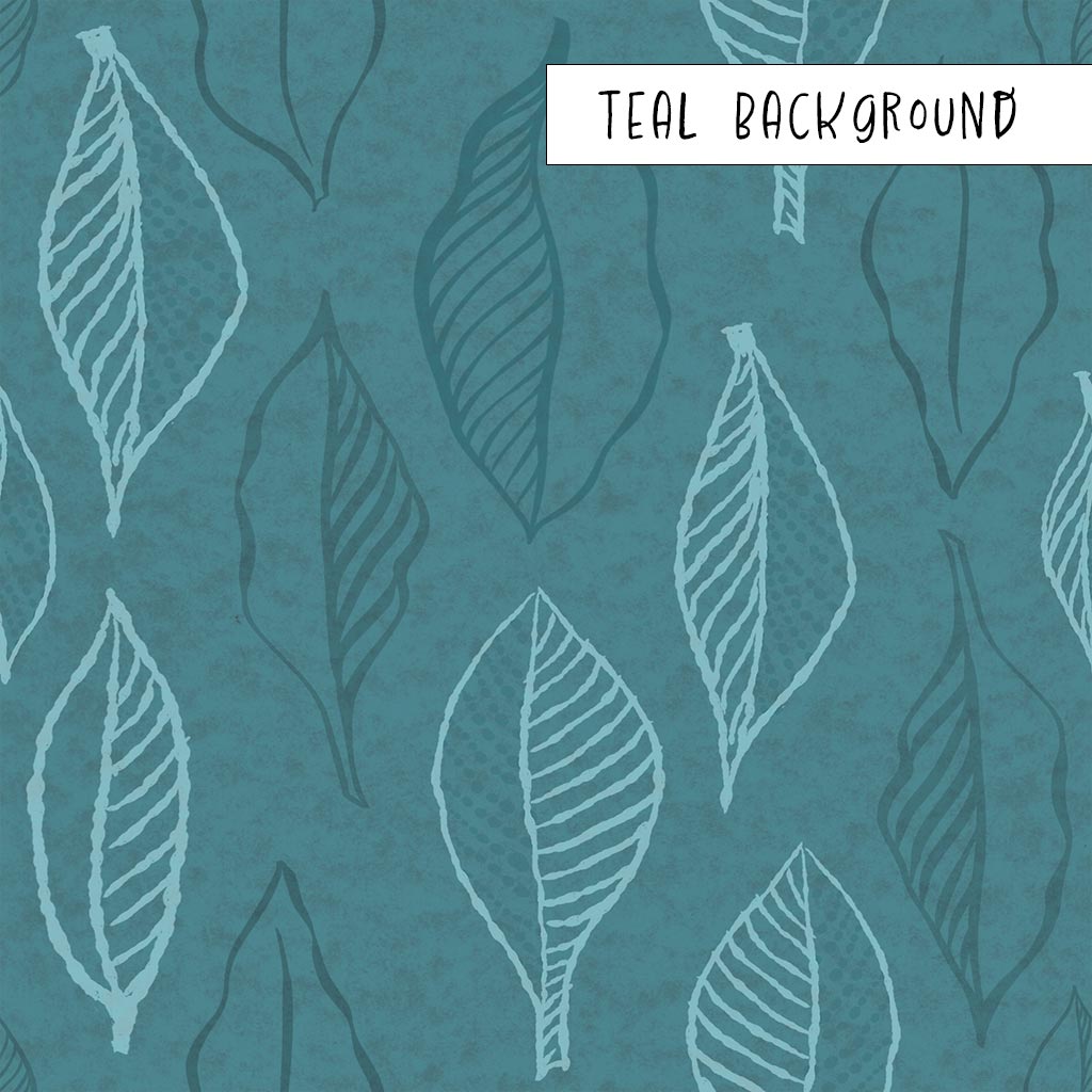 Boho Cabin Leaves in Teal Pattern Wallpaper Detail