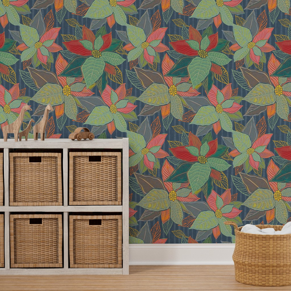 Boho Floral Leaves and Buds Peel & Stick and Pre-Pasted Wallpaper - Kids room
