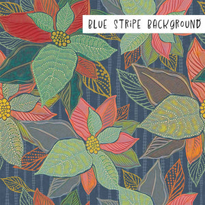 Floral Leaves and Buds Blue Stripe Background Swatch
