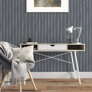 Hand Drawn Stripes Peel & Stick and Pre-Pasted Wallpaper XL Steel Blue Office Example