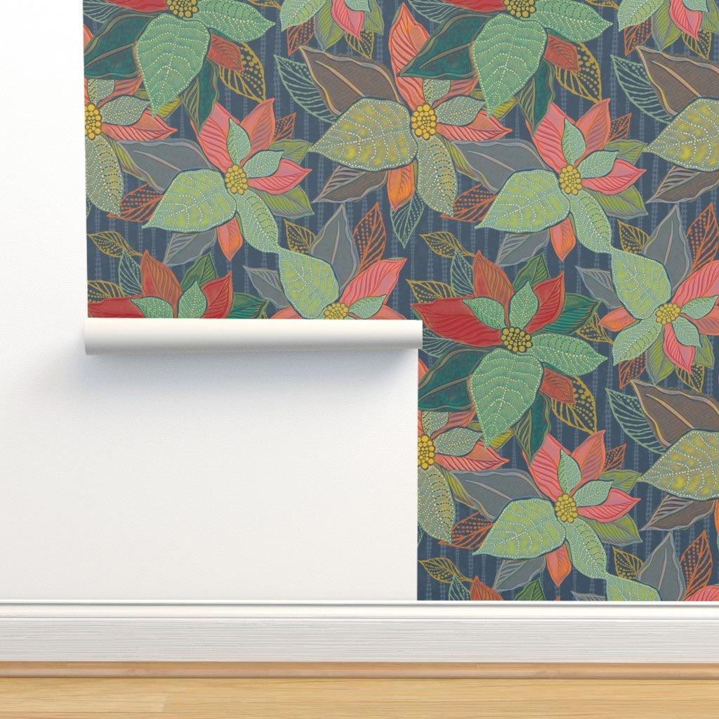 Boho Floral Leaves and Buds Peel & Stick and Pre-Pasted Wallpaper Roll Width