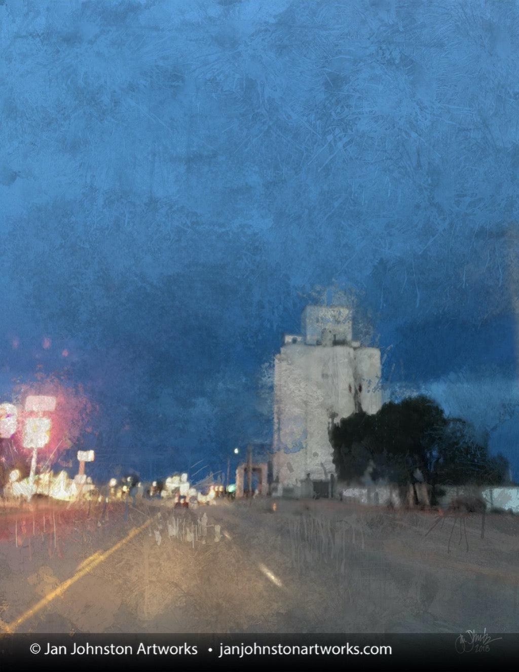 Night Rain in a Small Texas Town Print