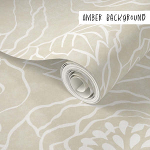 Hand-Drawn Peonies Line Art Peel & Stick and Pre-Pasted Wallpaper - Amber Background