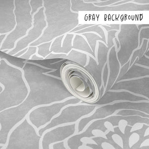Hand-Drawn Peonies Line Art Peel & Stick and Pre-Pasted Wallpaper - Gray Background