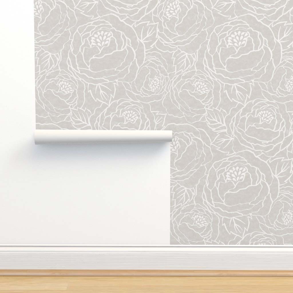 Hand-Drawn Peonies Line Art Peel & Stick and Pre-Pasted Wallpaper - XL Size