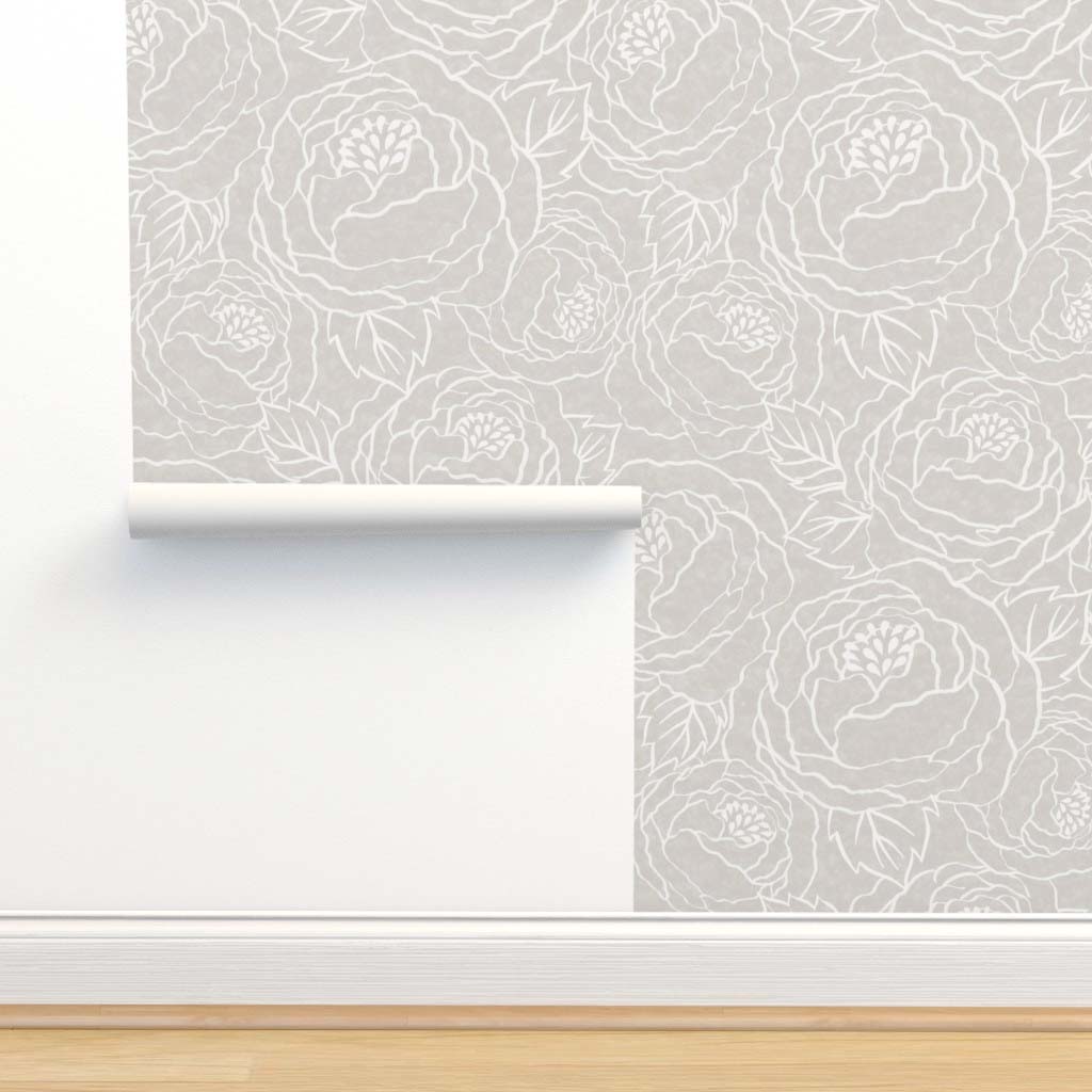 Hand-Drawn Peonies Line Art Peel & Stick and Pre-Pasted Wallpaper - XL Size