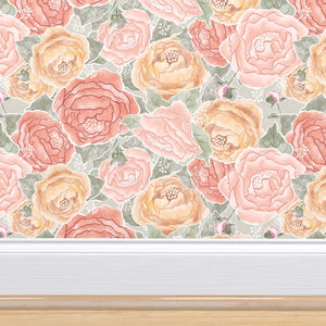Bountiful Peony Watercolor Peel & Stick and Pre-Pasted Wallpaper Close Up