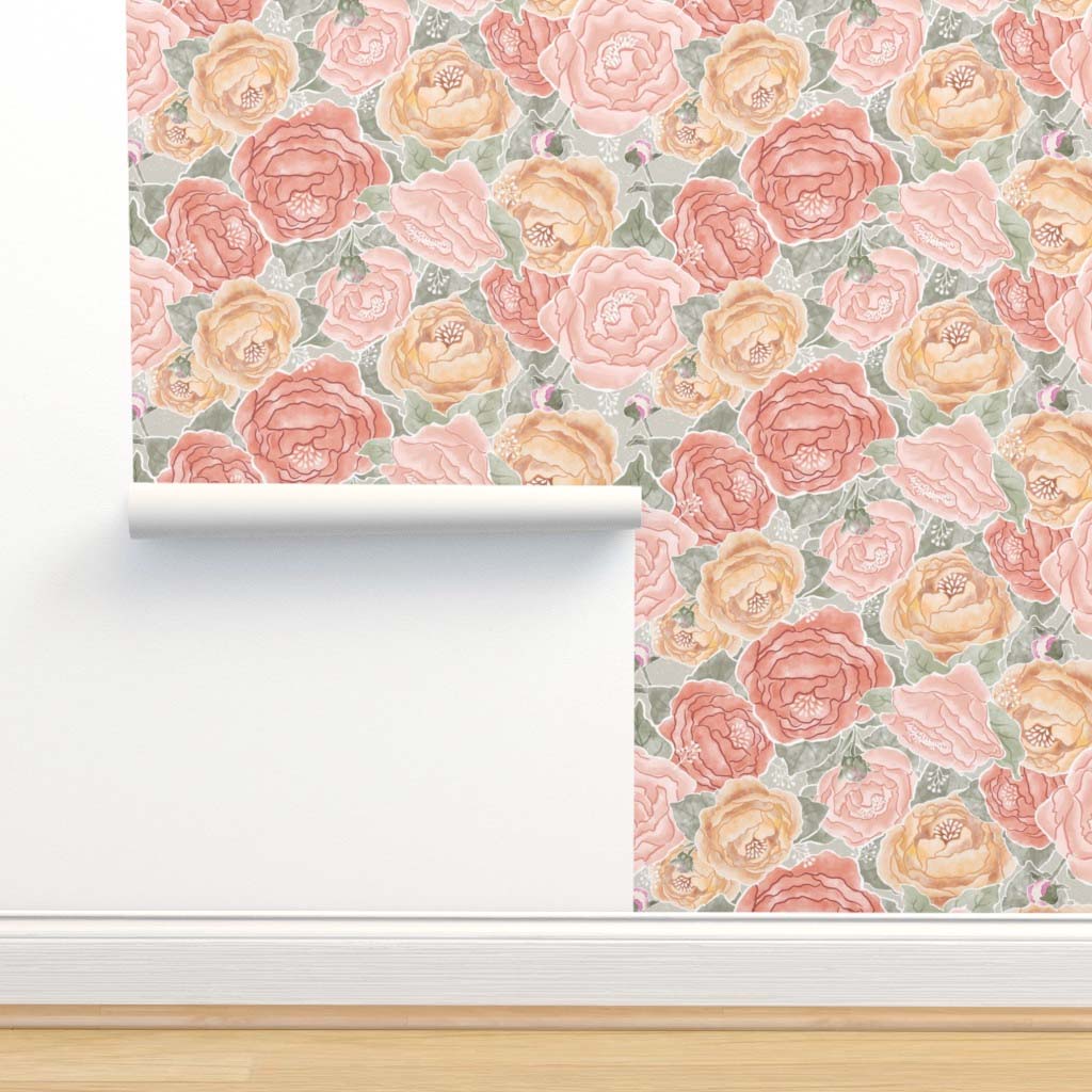 Bountiful Peony Watercolor Peel & Stick and Pre-Pasted Wallpaper Roll Width