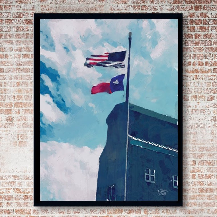 Texas Flag against Blue Sky Print