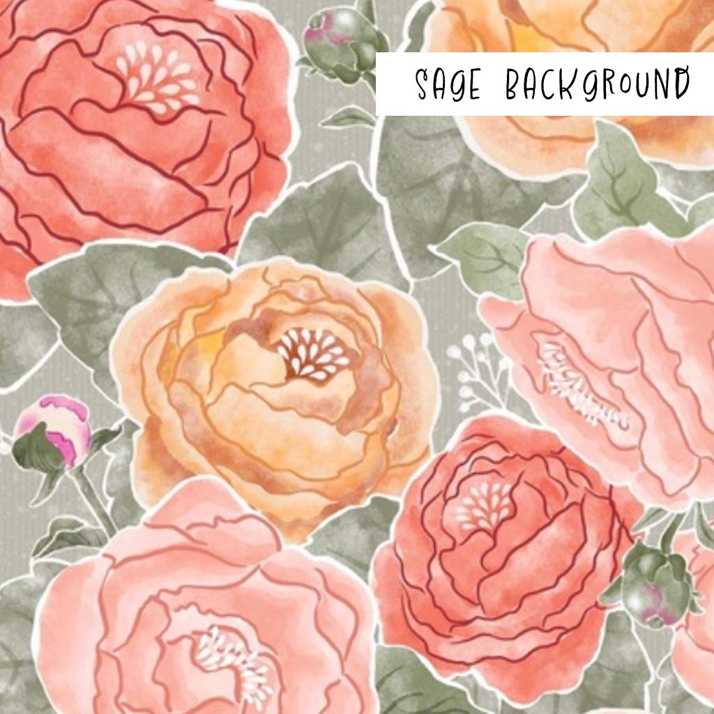 Bountiful Peony Watercolor - Sage Background